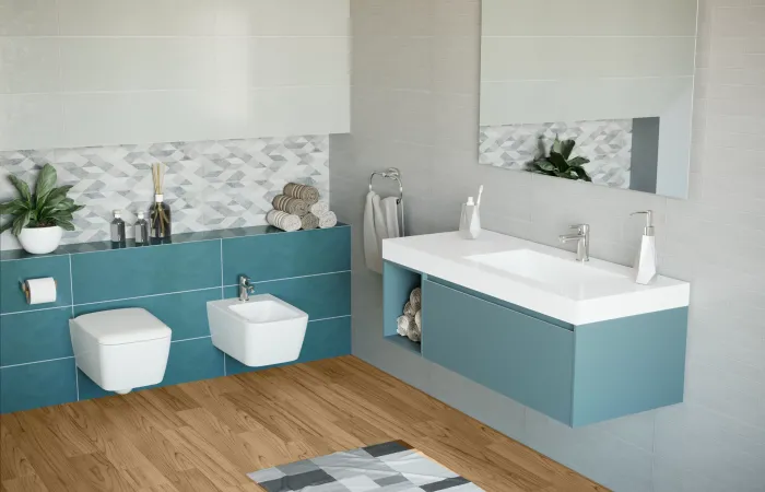 Ambientazione moderna color azzurro per bagno